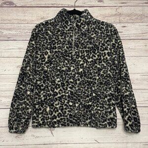 LOFT Leopard Fleece Quarter Zip‎ Pullover Medium